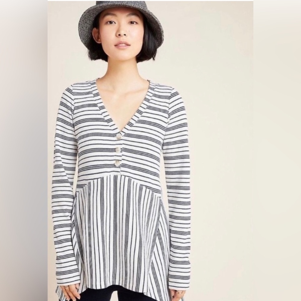 Anthropologie Maeve Eliza waffle knit Henley blue white stripes size xs